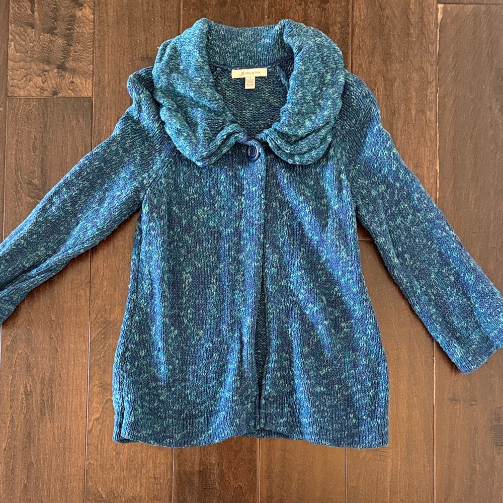 JM Collection Teal & Navy Marled Knit Collar Sweater